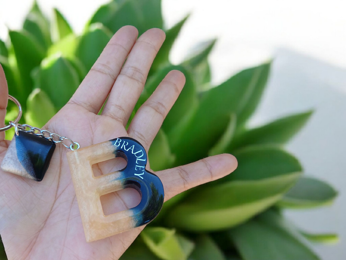 Misty Initial Keychain with square accessory