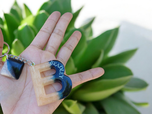 Misty Initial Keychain with square accessory